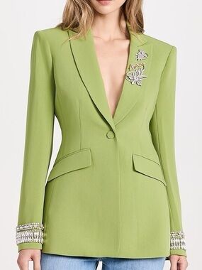 cinq a sept Lime Green Tailored Single-Button Blazer